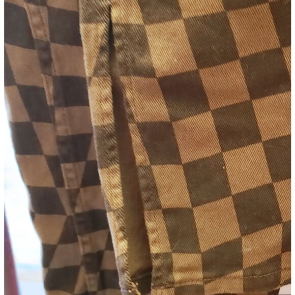 H&M Brown Checkered Denim Slit Hem Jean Straight Leg Pants Size XXL EUC - Picture 6 of 9